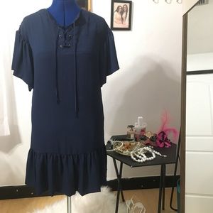 Navy lace up tunic dress